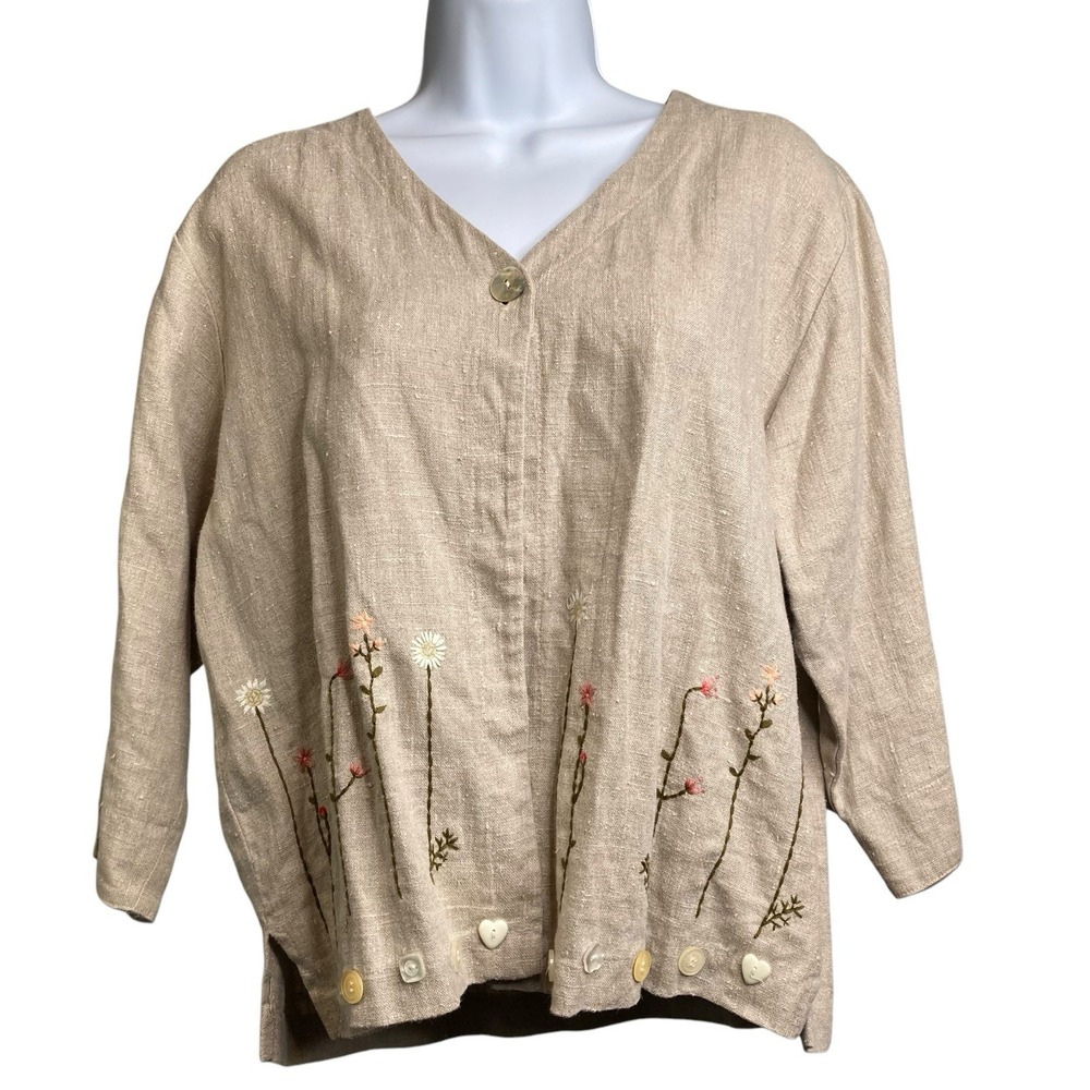 VTG‎ 80s Carol Anderson Beige Embroidered Blouse Size M Lagenlook Cottagecore